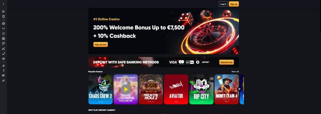 Instant Casino Front Page