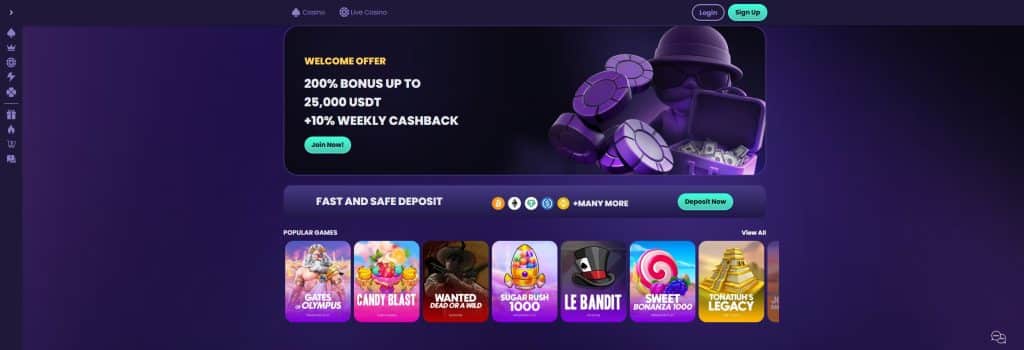 NoKYC Casino Front Page